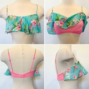 Victoria’s Secret Tropical Fantasy Floral Aqua Ruffle Mesh Cami Crop Bra M🔥🔥